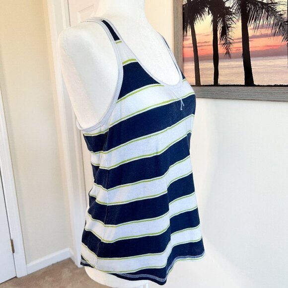Women's SO Racerback Tank Top | Navy & White Stripe | Size Medium | 100% Cotton - Picture 3 of 7
